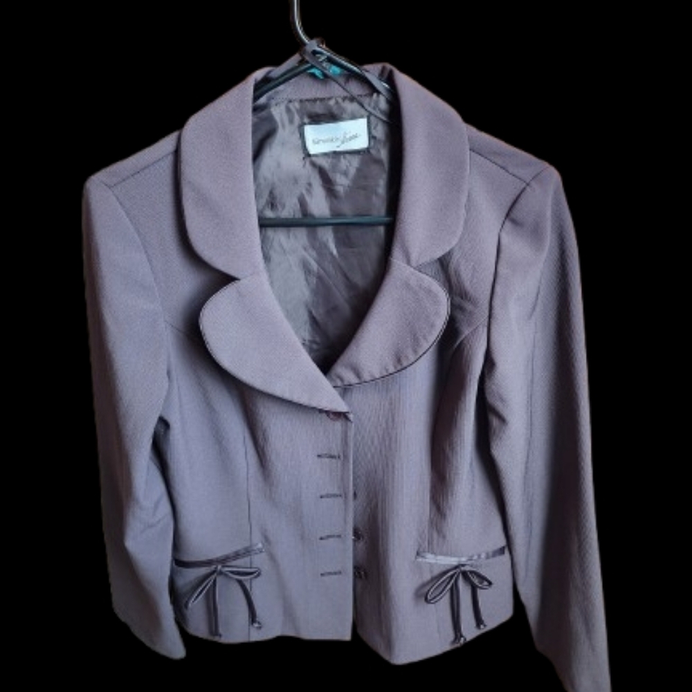 Vintage Breakin' Loose 90s Juniors 11/12 Rounded-Collar Bow-Trim Blazer In Gray